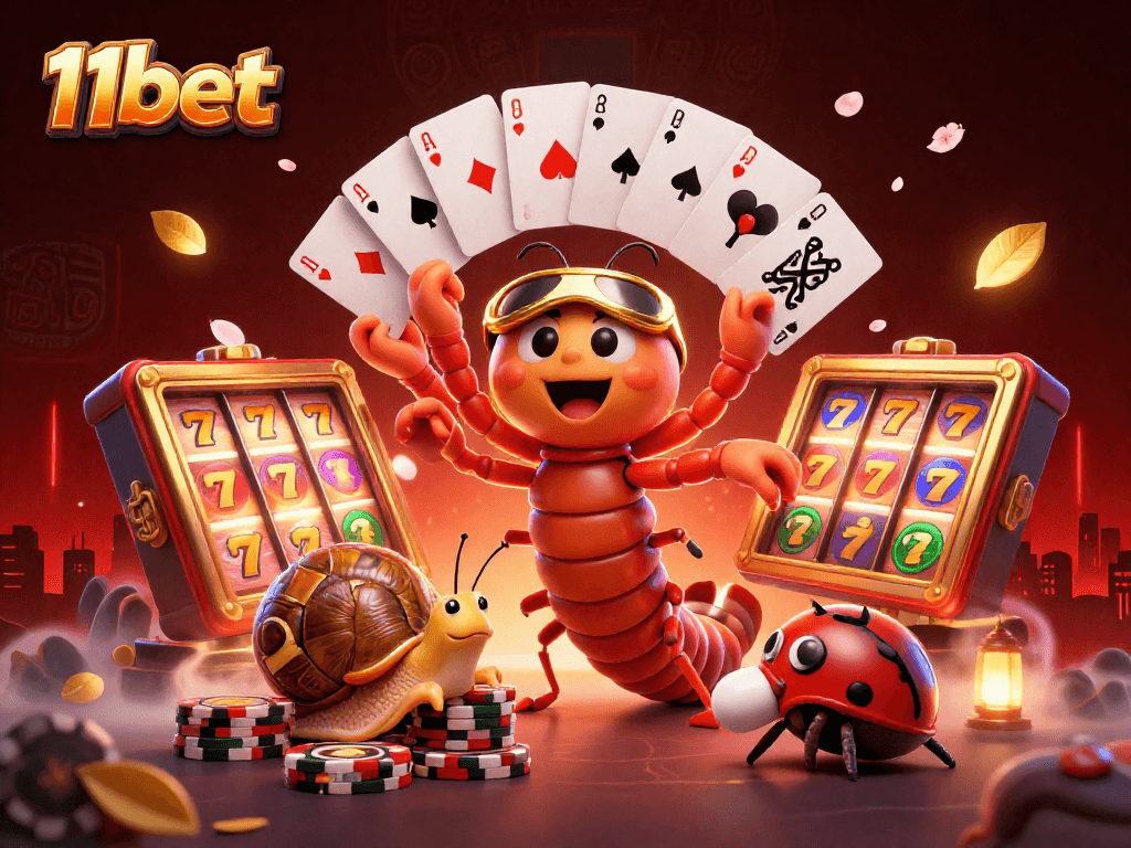 Engage with the vibrant 11bet casino scene featuring a whimsical millipede dealer and high-rolling snail.