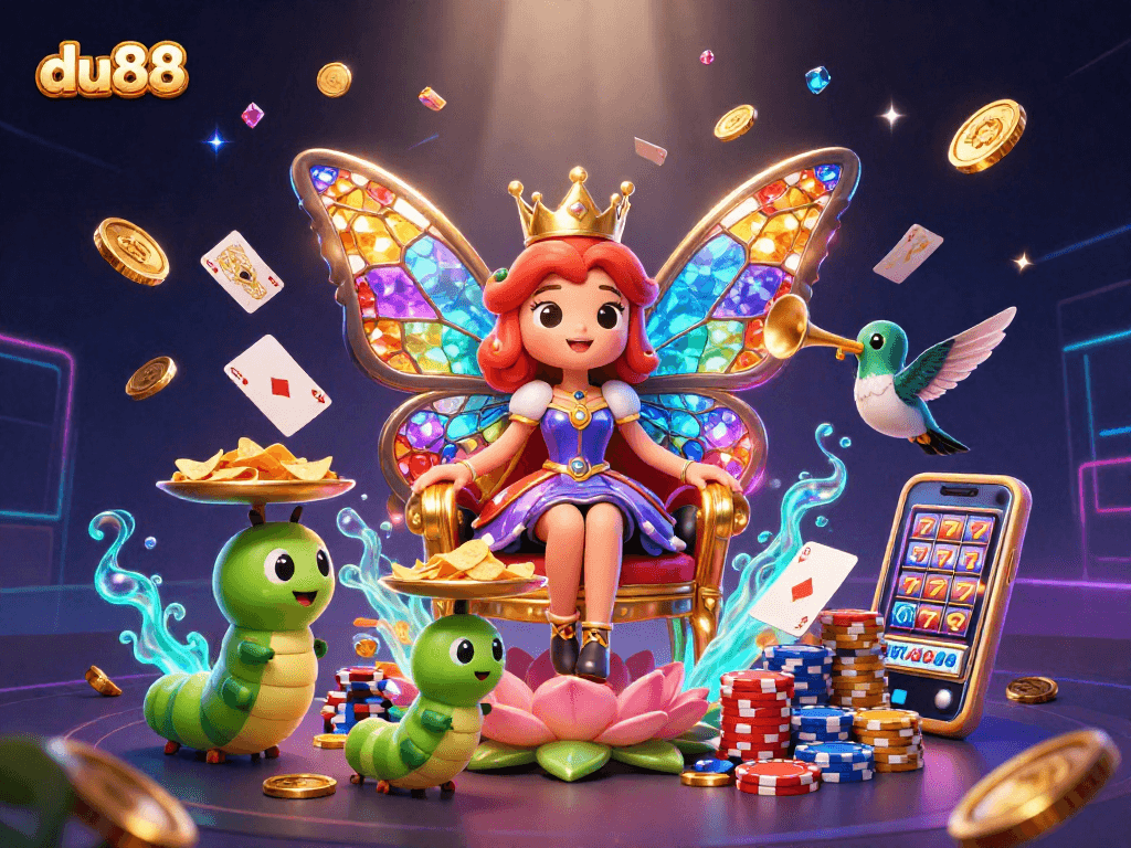 Experience du88's vibrant casino realm with dazzling characters and winning game elements.