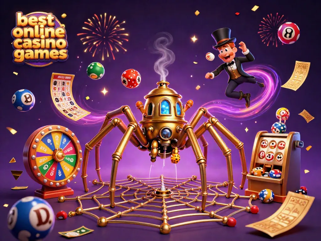Experience the best online casino games with a joyful steampunk theme in this vibrant illustration.