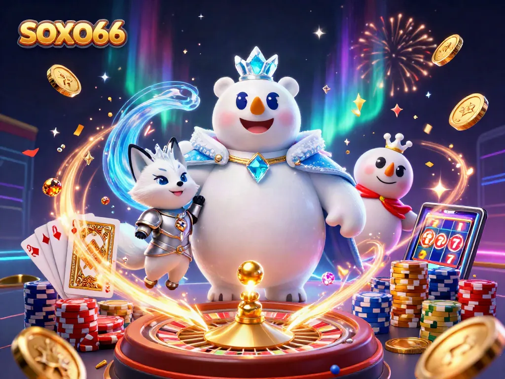 Engage in exciting gambling adventures with SOXO66, featuring dynamic casino elements and a magical atmosphere.
