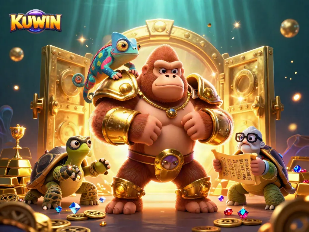 KUWIN emphasizes thrilling gaming experiences with a gorilla king and dynamic treasures.