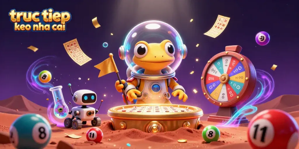 Experience the thrill of truc tiep keo nha cai with a Martian gecko discovering a golden casino in space.