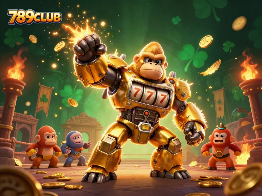 Experience thrilling wins with 789CLUB's dynamic casino adventure featuring a golden gorilla mech.