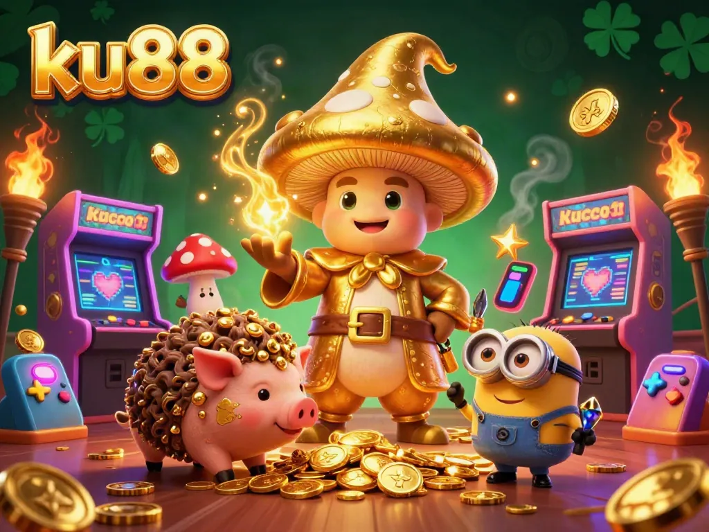 Engage with exciting gameplay at ku88, featuring golden magical elements and vibrant casino aesthetics.