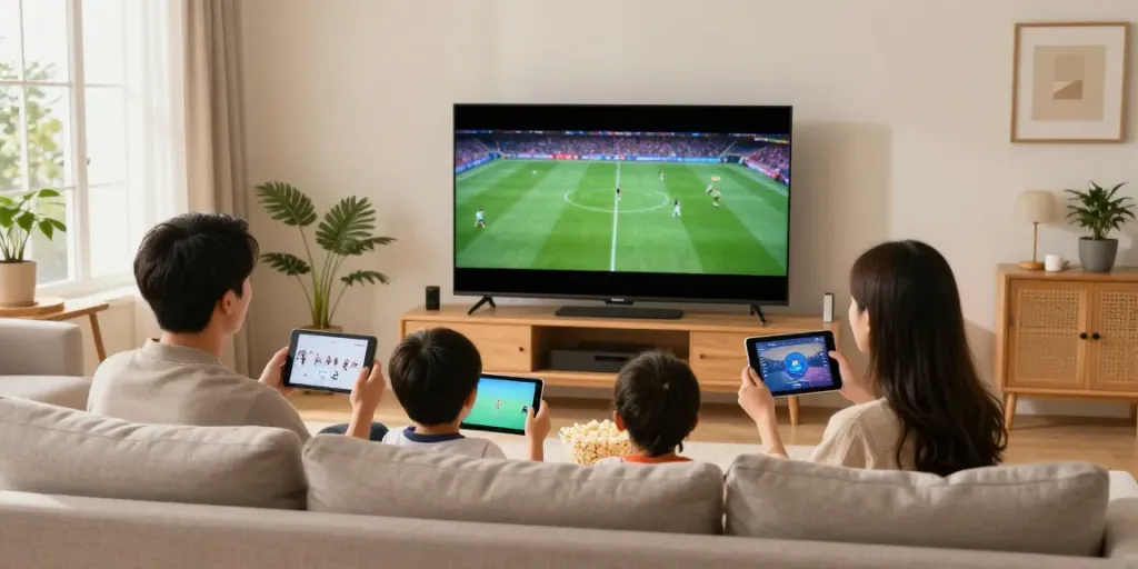 Family enjoying IPTV Provider services in a cozy living room