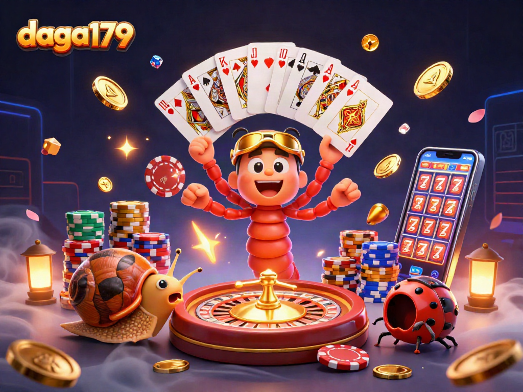 Get ready to win big with daga179 as the animated millipede dealer fans exciting cards in an engaging casino scene!