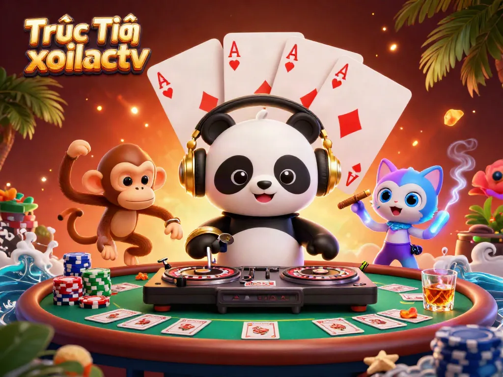 Spin into action with Trực Tiếp xoilactv as a lively DJ panda and breakdancing monkey inspire gamblers.