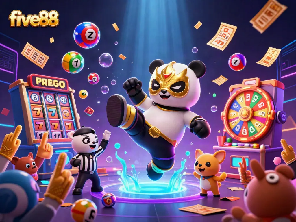 Experience the excitement of five88 casino with a vibrant illustration of animated characters and dynamic game elements.