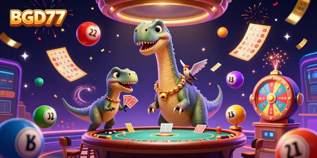 Experience the vibrant casino scene with BGD77, featuring engaging characters and dynamic gaming elements.