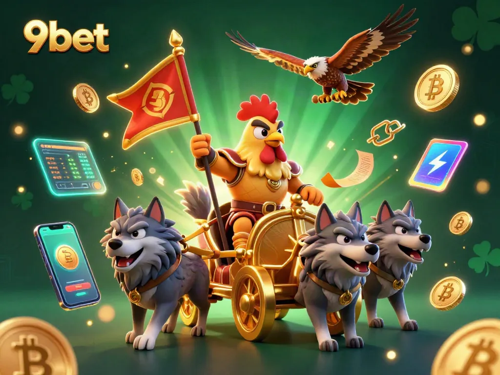 Experience thrilling action at 9bet with a golden chariot and crypto elements.