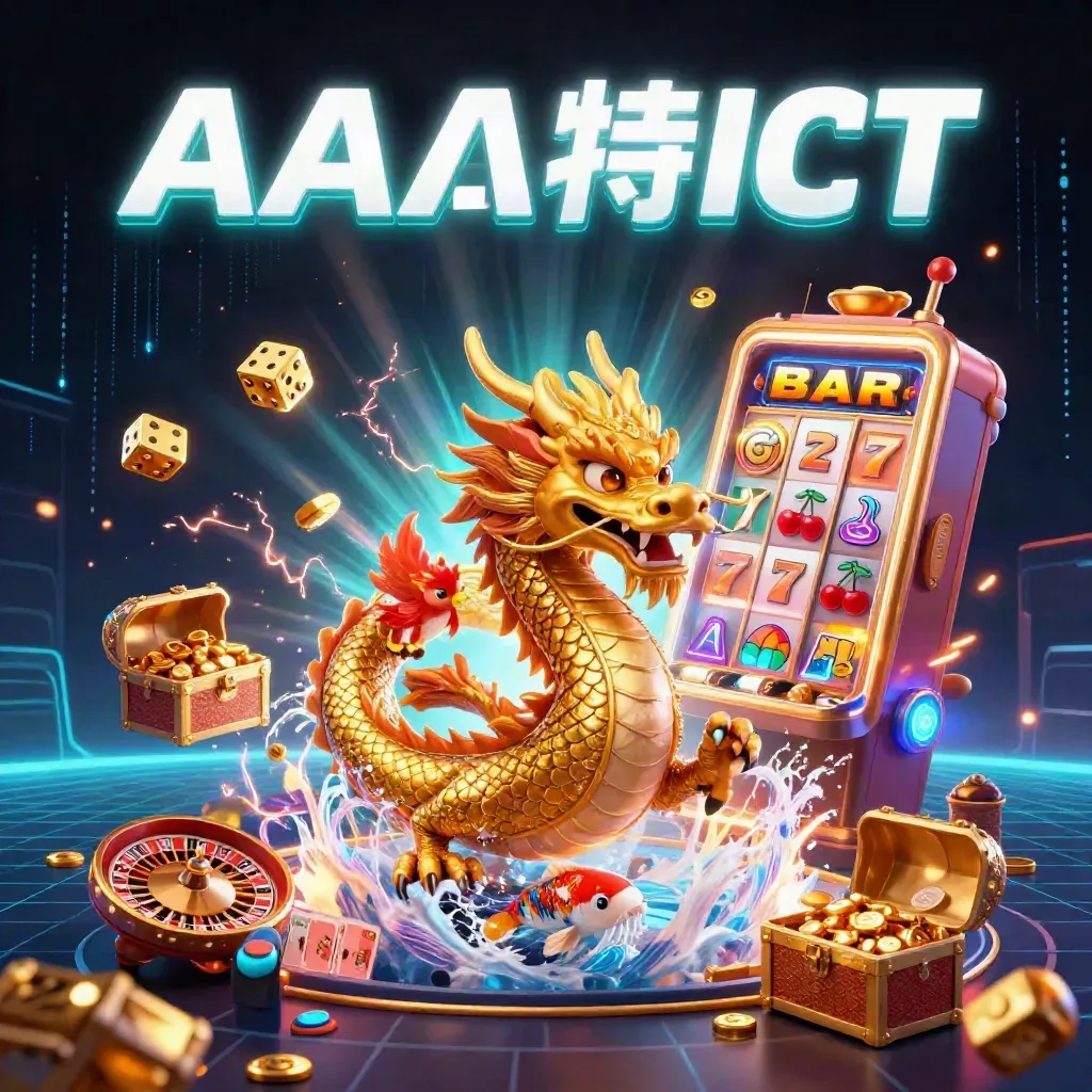 Golden dragon with phoenix, koi, treasure chest, slot machine, roulette wheel, and casino glow.