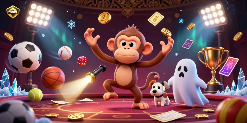 Experience the thrilling casino world with fabet’s playful poltergeist monkey in a haunted 3D illustration.