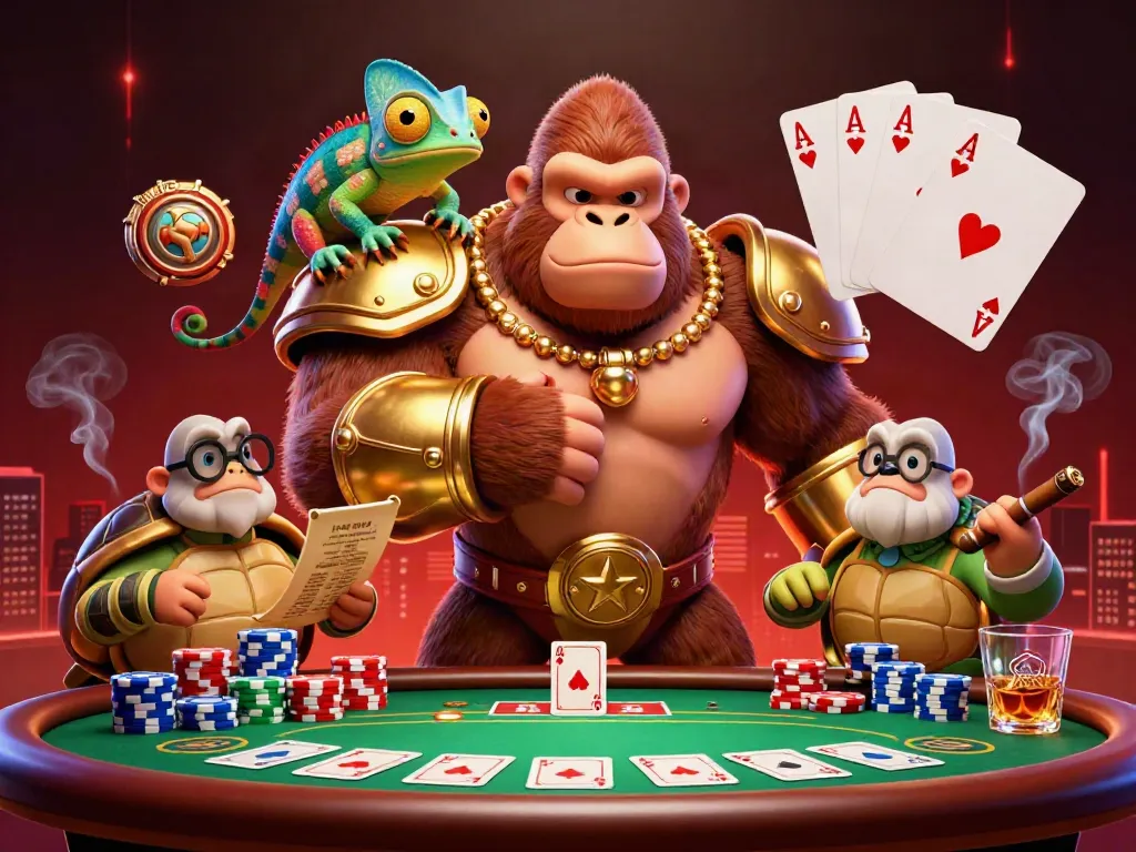 ku88 showcases a powerful gorilla king amid exciting casino action at a poker table
