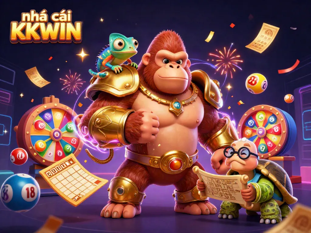 Engaging illustration with nhà cái KKWIN showcasing exciting gaming elements and characters in a vibrant casino atmosphere.
