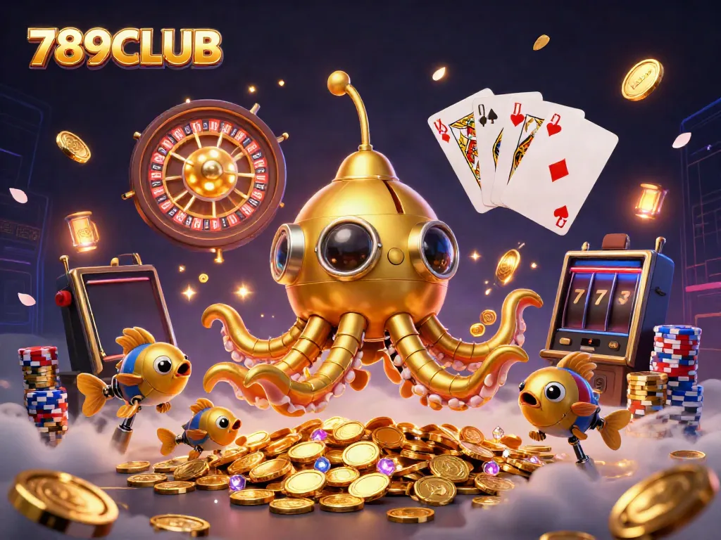 Experience the thrill of winning at 789CLUB with a vibrant 3D casino illustration of unique underwater elements.
