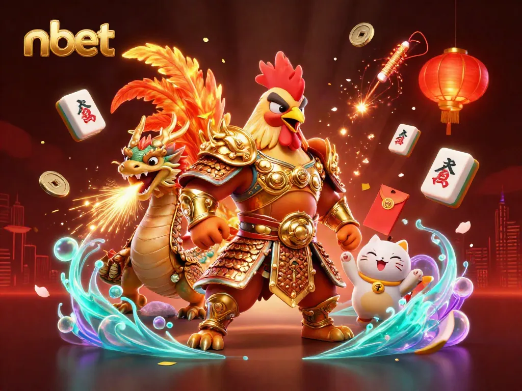 Engage with the thrilling world of nbet featuring a fighting rooster in golden armor and a dragon hatchling.