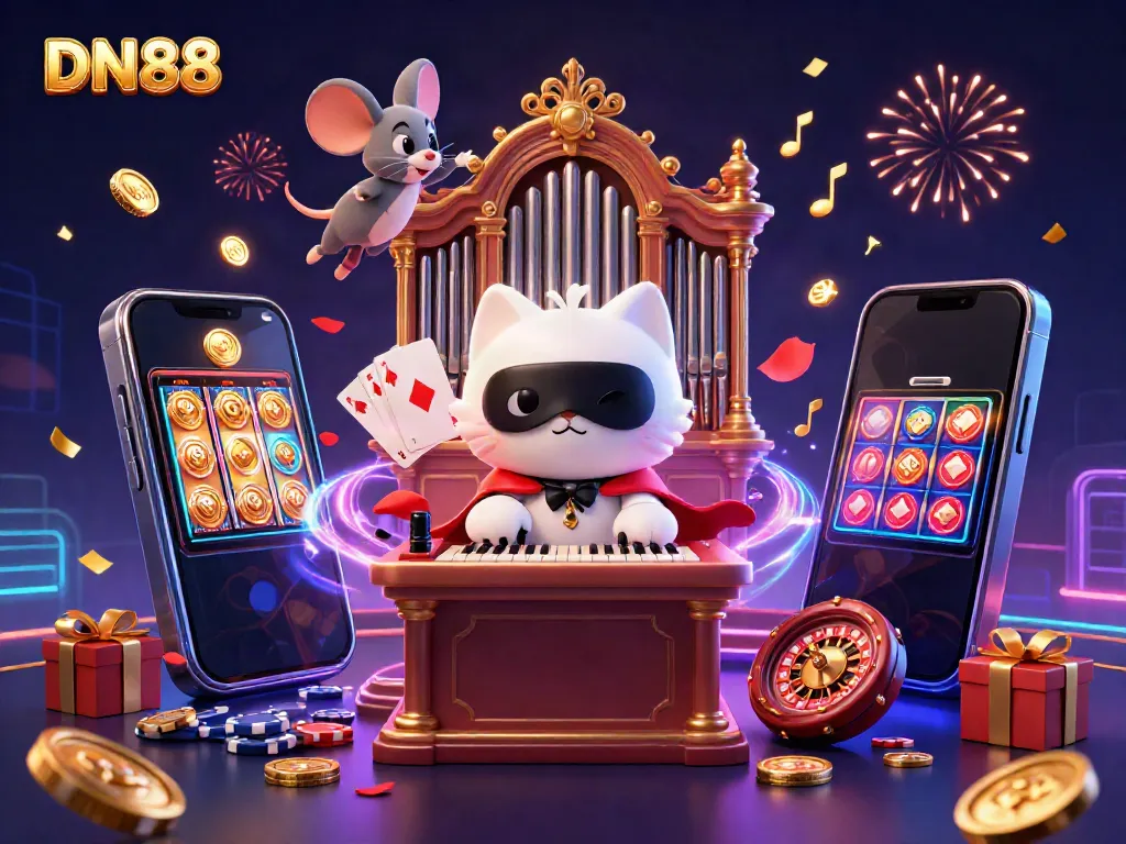 Experience the thrilling ambiance of DN88 with a captivating 3D casino illustration featuring action-packed gaming elements.