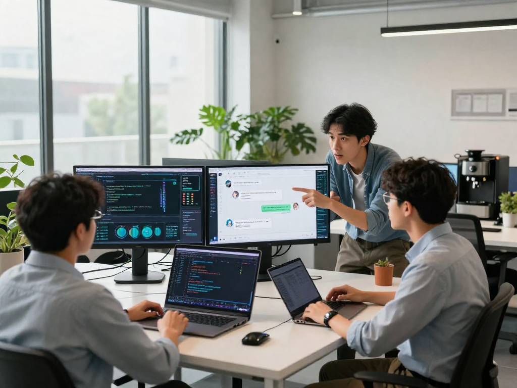 Engaging team collaboration around juicy chat ai technology in a modern workspace.