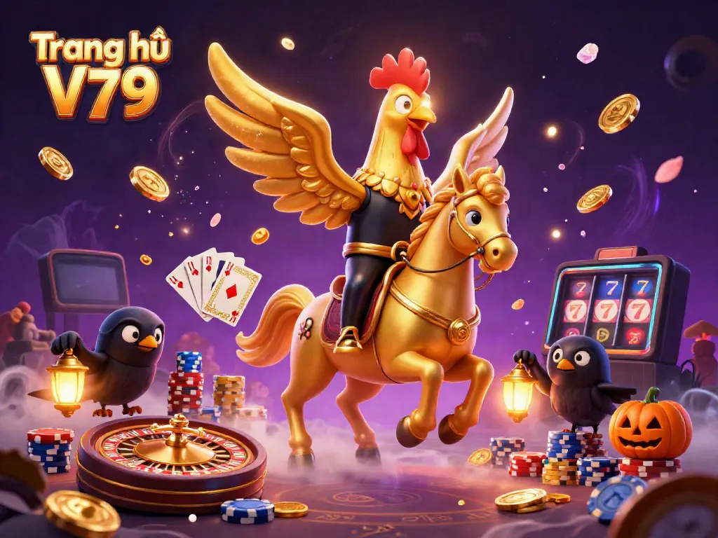 Experience the excitement of Trang chủ V79 with vibrant casino elements and characters illuminating the scene.