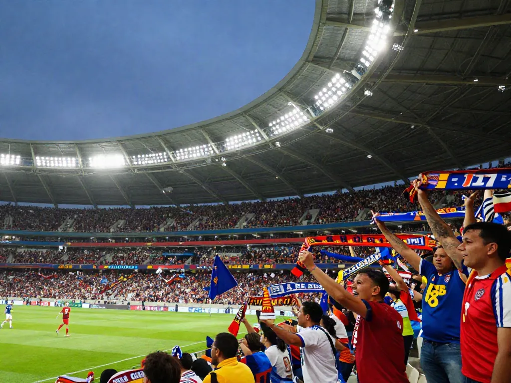 Cakhiatv football fans cheering passionately at a stadium during an exciting match.