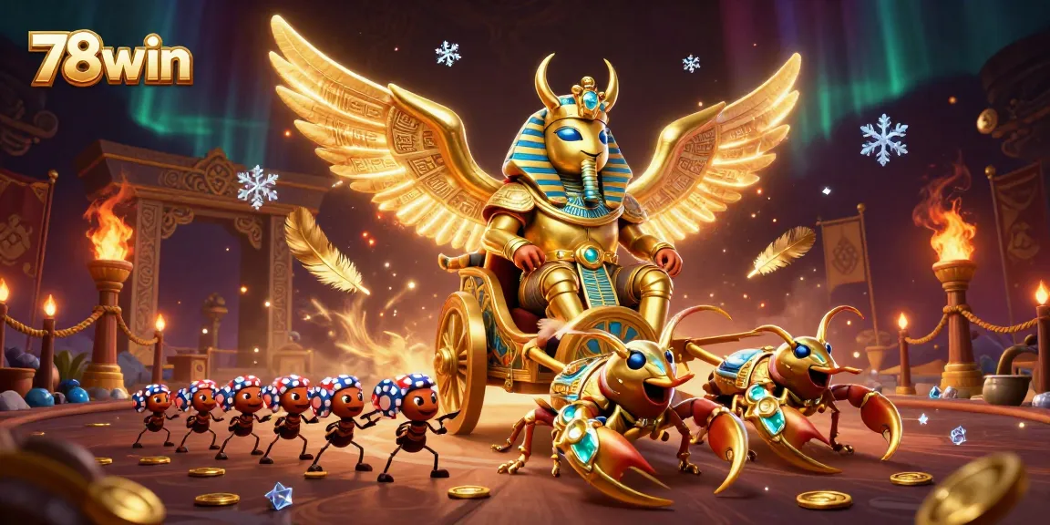 Experience the excitement of 78win with a vibrant 3D casino-themed illustration showcasing thrilling golden characters and gaming elements.