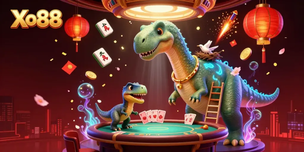 Xo88 offers an exciting online gambling experience with colorful characters in a vibrant casino scene.