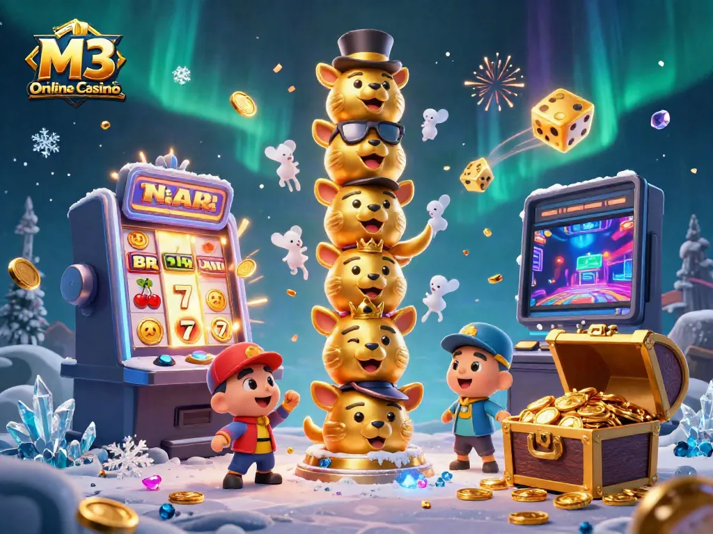 Experience Trusted Esports Betting at M3 Online Casino with a dynamic casino-themed illustration filled with excitement.