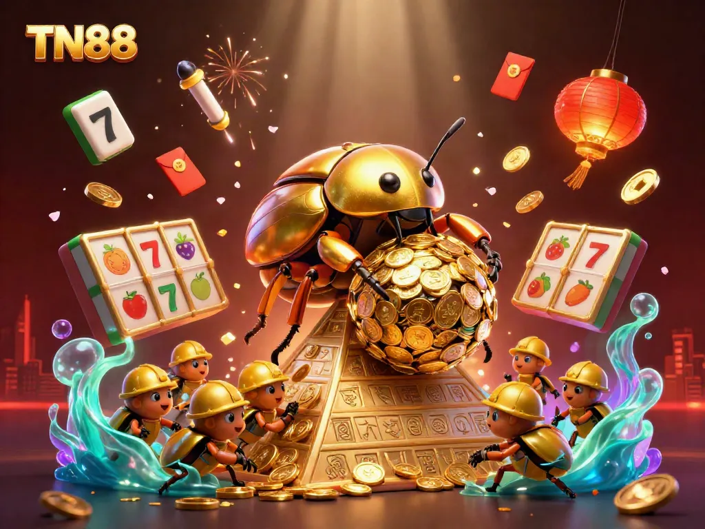 Engage with TN88's exciting casino atmosphere, showcasing vibrant games and golden treasures.