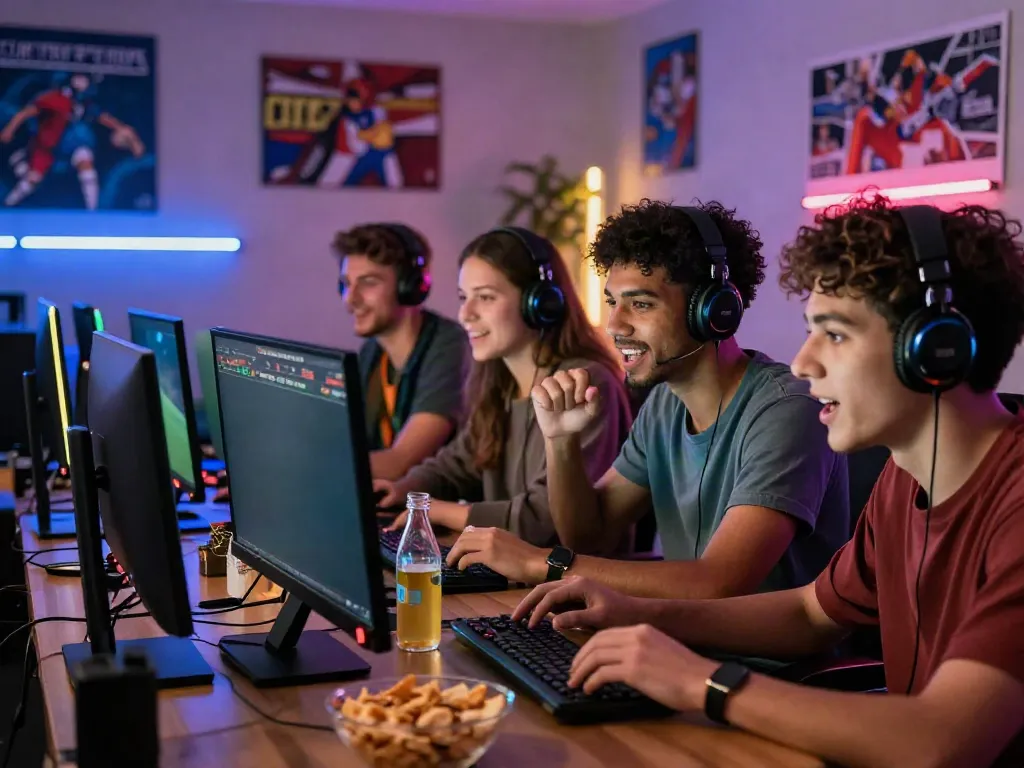 Exciting moment of friends engaging in online betting at vin88, showcasing a lively gaming atmosphere.