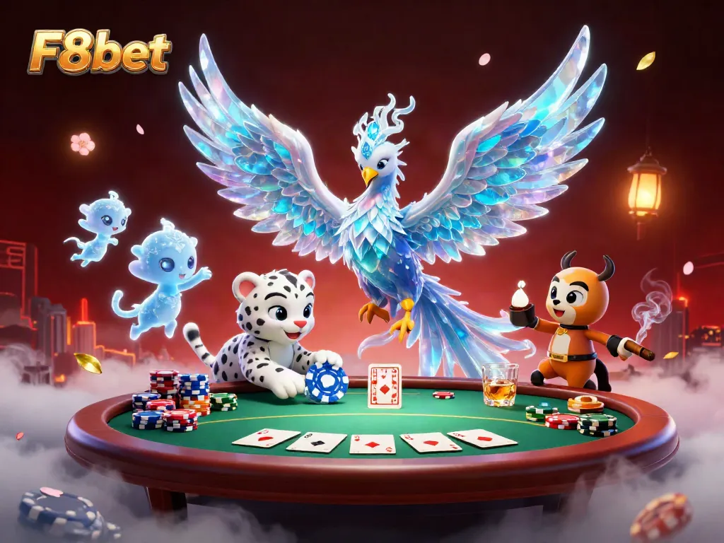 Experience thrilling gameplay with F8bet's vibrant casino scene featuring ice phoenix and poker elements.