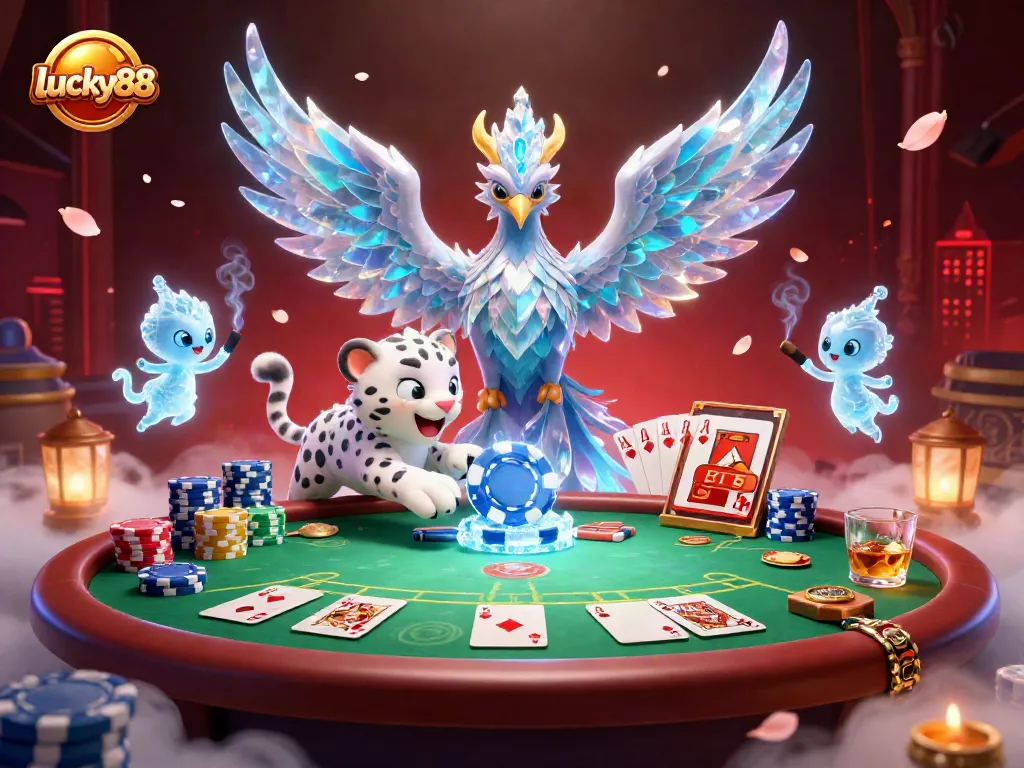 Experience the thrilling atmosphere of lucky88 with vibrant characters and dynamic poker action in this 3D casino illustration.