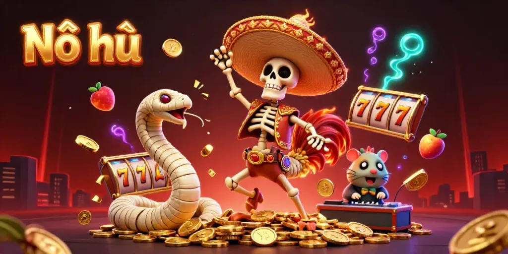 Experience vibrant Nổ hũ action with thrilling slot elements and whimsical characters.