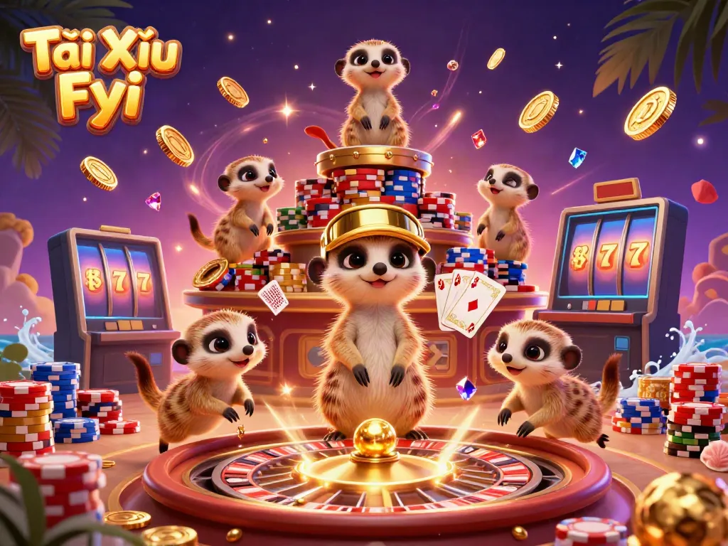 Experience the thrill of Tài Xỉu Fyi with a lively meerkat casino scene showcasing dynamic gameplay and vibrant visuals.