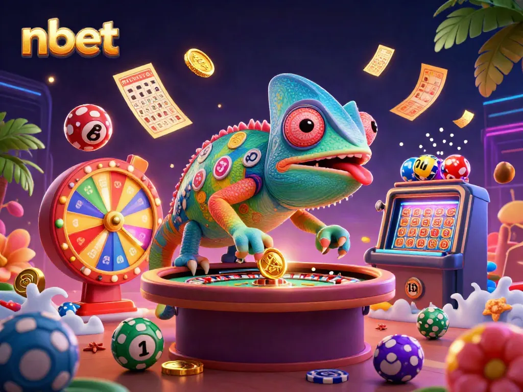 Engage with exciting games at nbet, where a chameleon owner watches over thrilling casino activities.